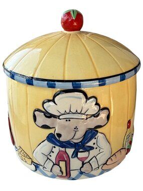 VINTAGE 2003 Boston Warehouse Dog Chef Ceramic 48 oz. Pets Dog Treat Jar